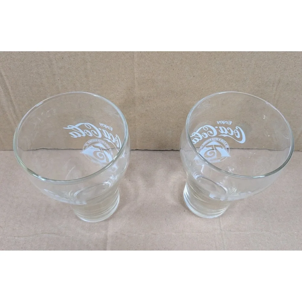 Set of 2 75th Anniversary Coca Cola Enjoy Coke Clear Juice Glasses 10 oz Vintage